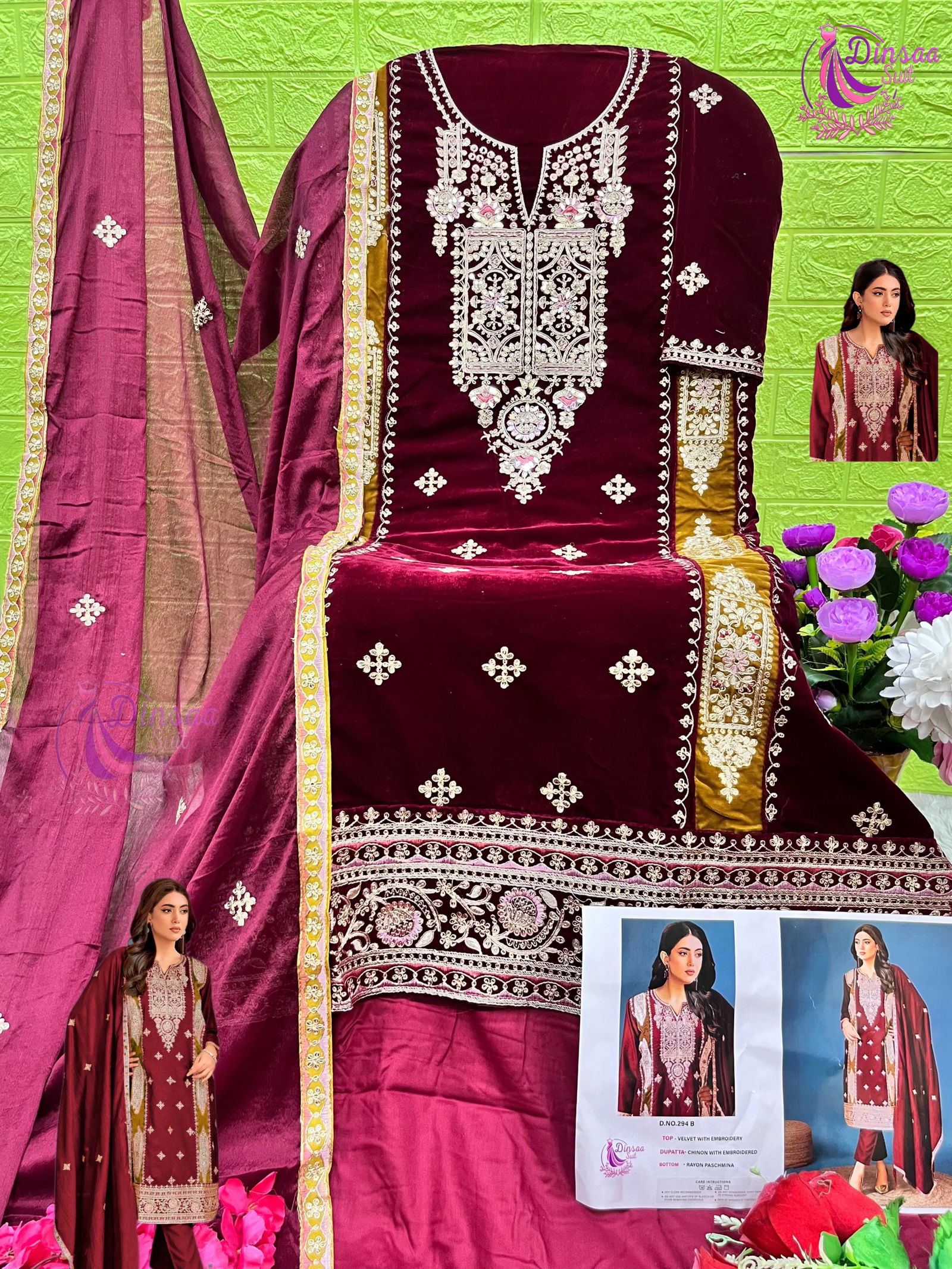 Dinsaa 294 A To D Embroidered Velvet Pakistani Suits Suppliers In India
